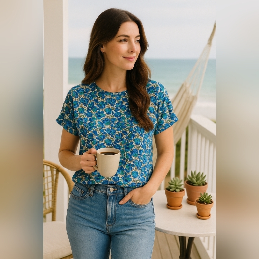 Michelle Stuart Vintage Blue Blouse Size 14